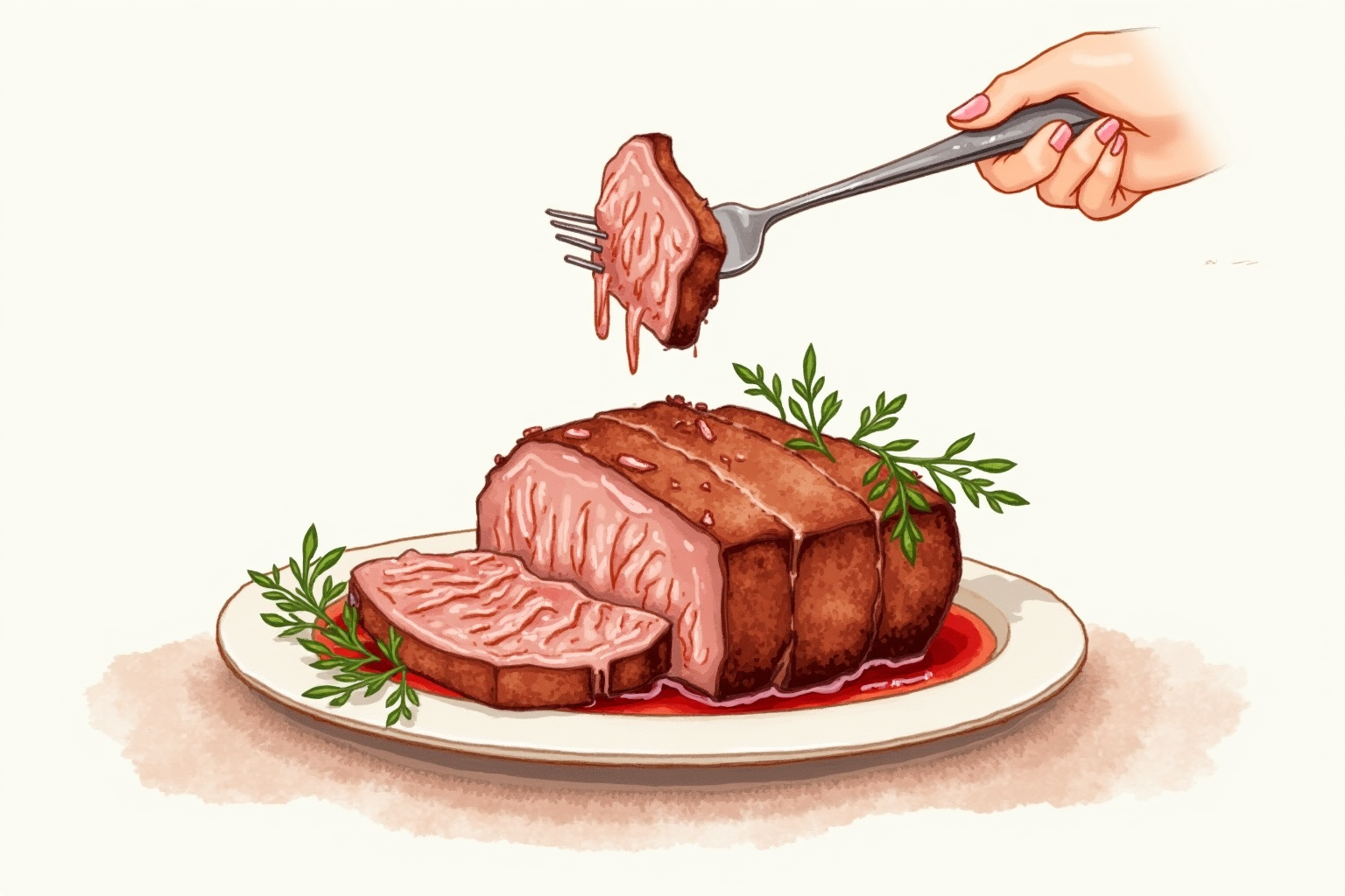 Pulled tender braised meat being lifted with a fork