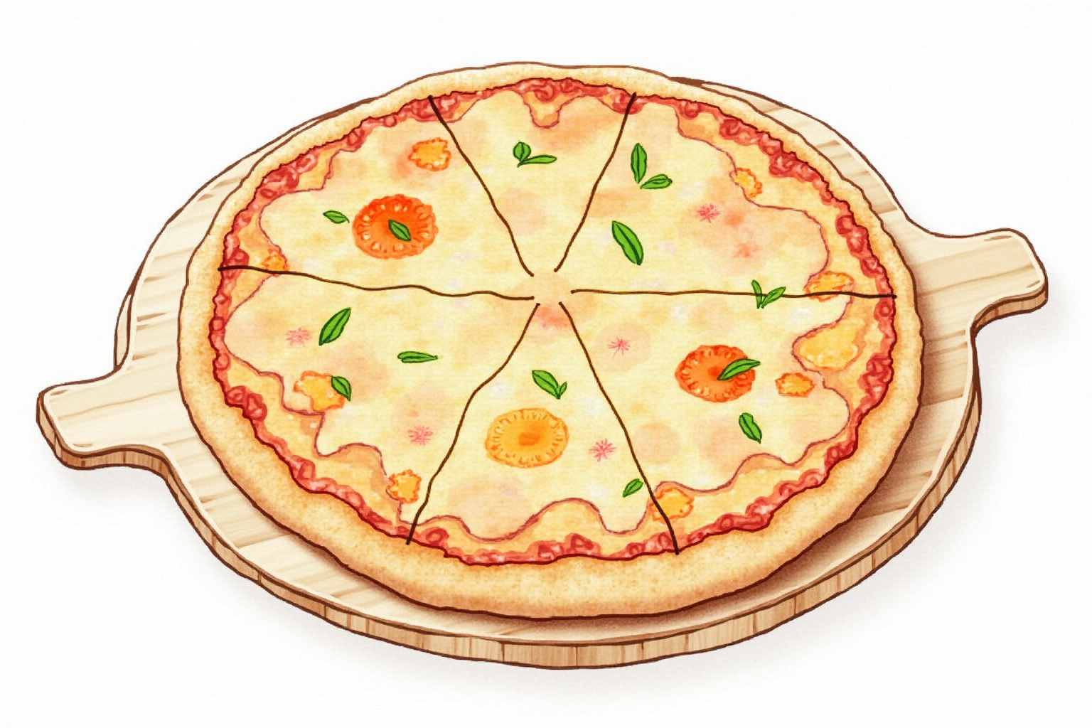 Single round pizza with perfectly crisp bottom on a serving board