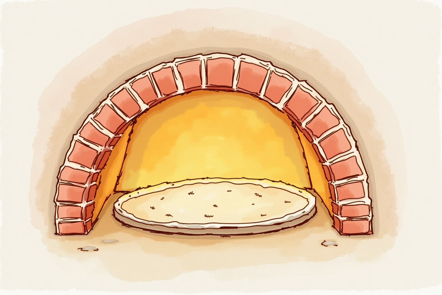 Pizza stone in a hot oven with underside glowing from heat