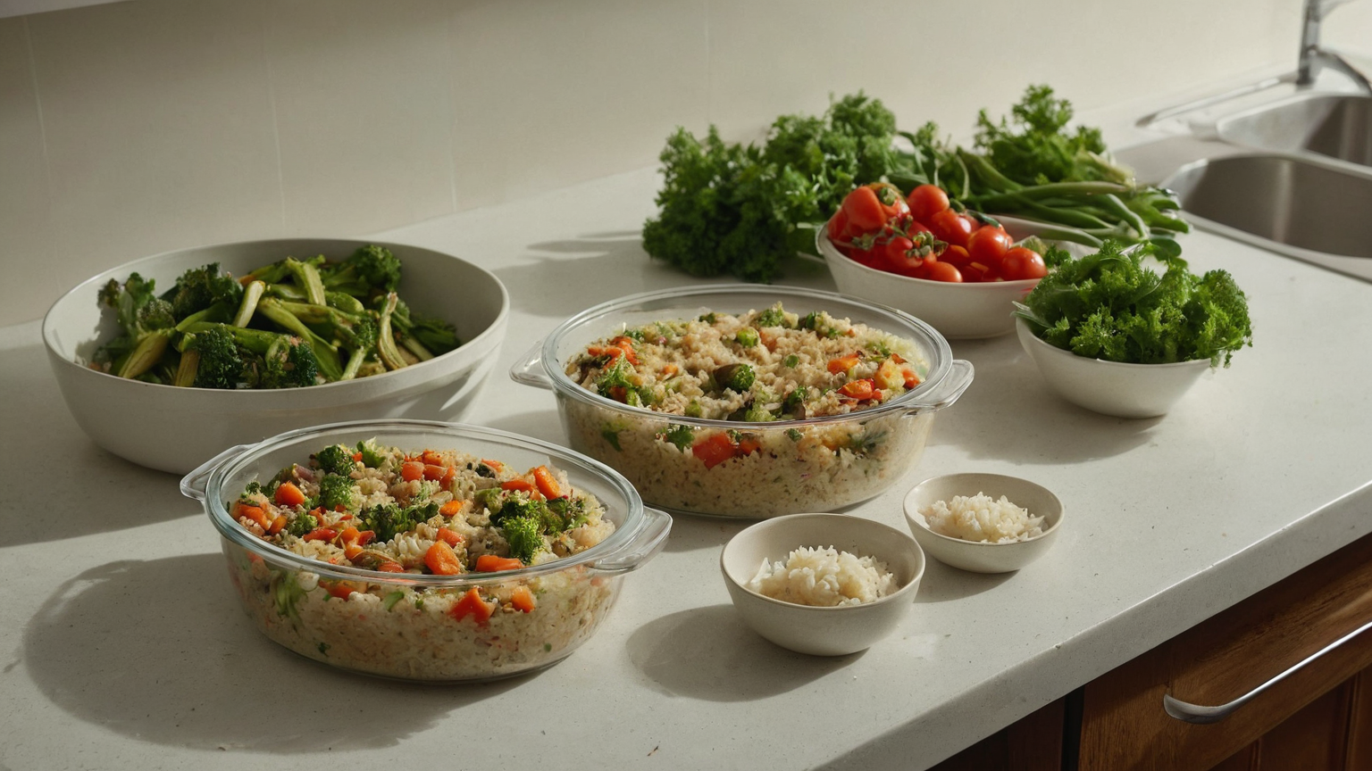 Cooked meal in a plain round microwave-safe dish