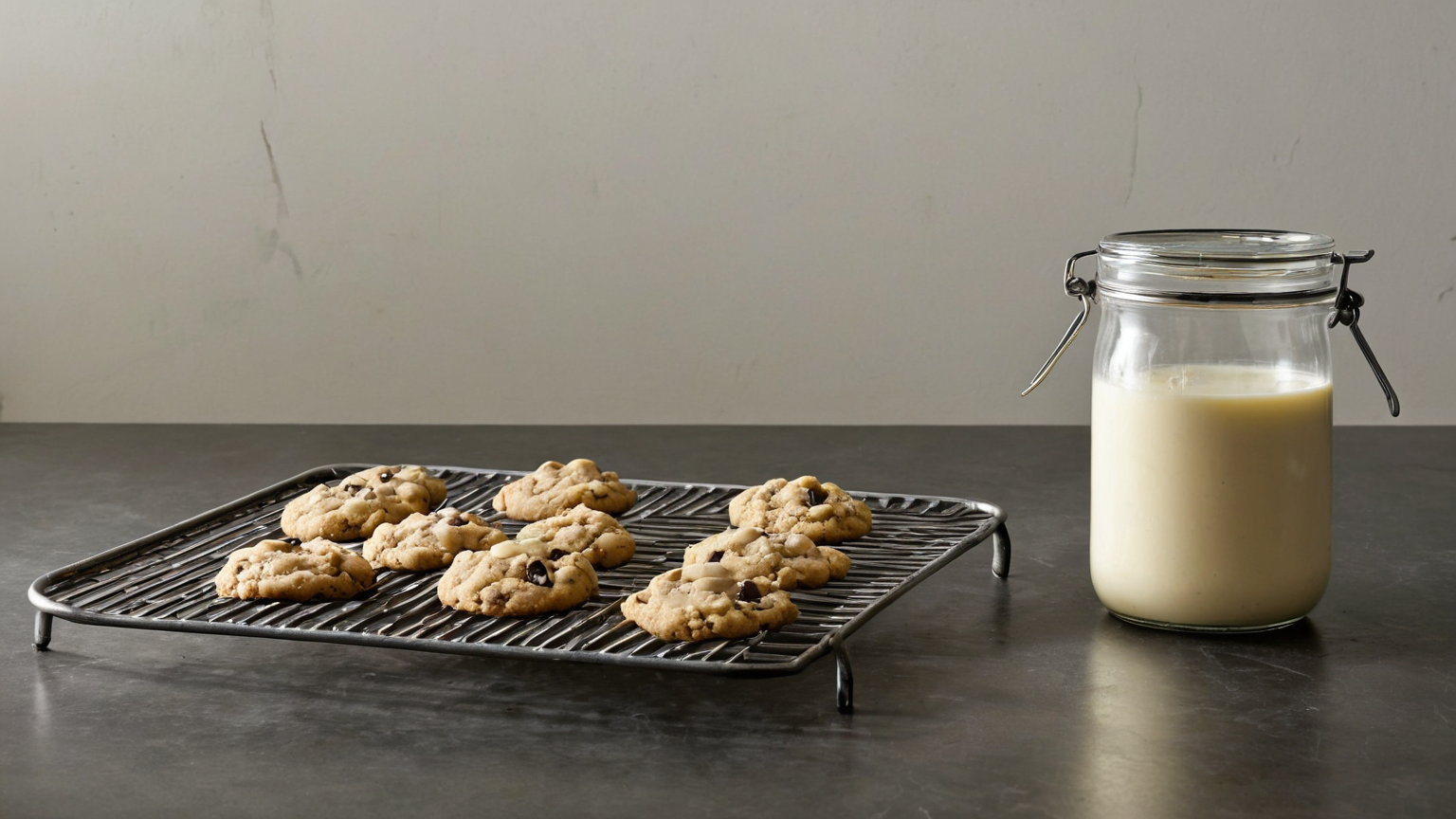 Fully baked cookies stored beside a plain glass jar