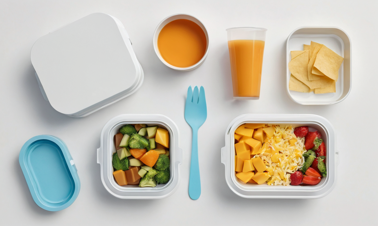 Cooked meal components arranged in small portions instead of one deep takeout package