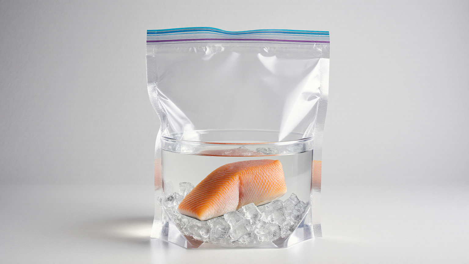 A clean bowl of cold water holding fish inside a plain leakproof outer bag